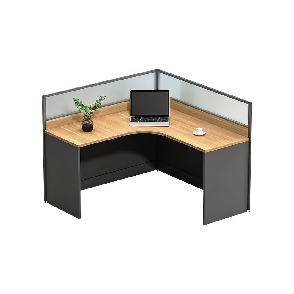 Modern Office Desk with Built-In Outlets, Cable Management & Glass Top for Home Office
