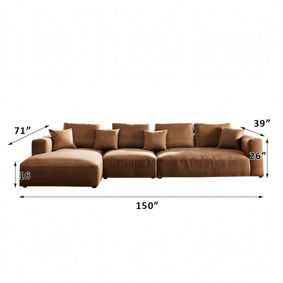 Italian Minimalist Tech Cloth Sectional Sofa Brown Chaise Lounge BSF-2005