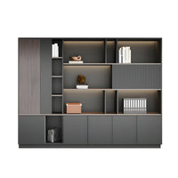 Storage Cabinet, Dark Wood-Toned With LED Strip, Dark Wood-Toned finish, L94" x W16" x H79", for office storage space, office storage furniture