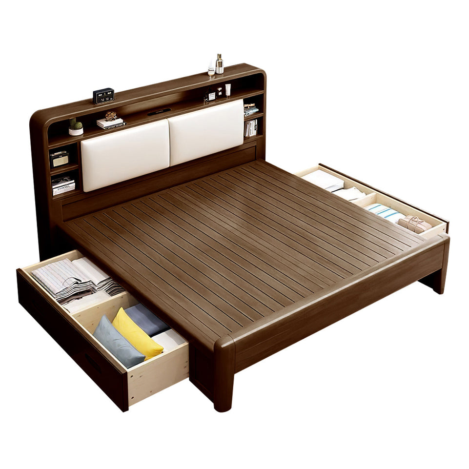Solid Wood Bedroom Queen Bed with Storage Headboard (In Stock)