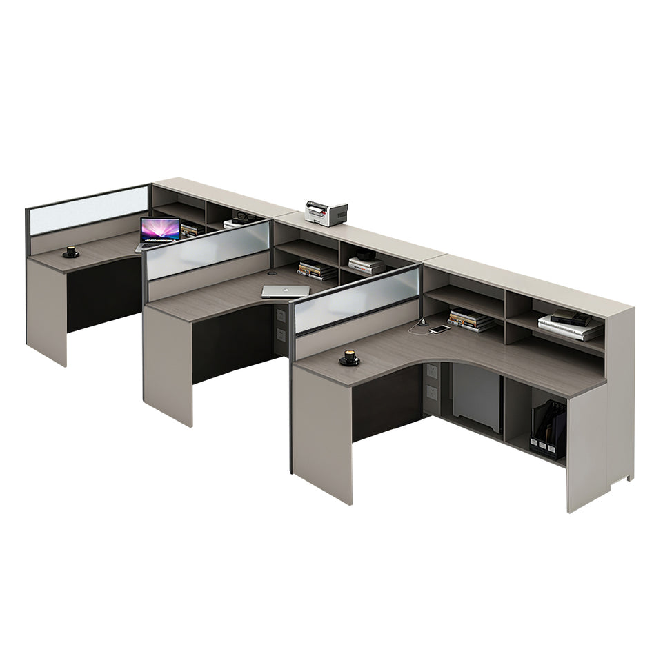 L-Shaped Office Desk with Built-In Outlets, Cable Management & Glass Top for Home Office
