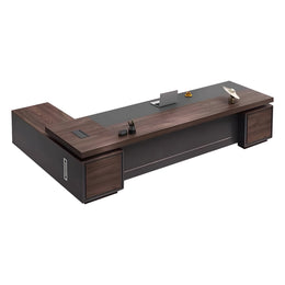 L-Shaped Executive Desk with Dual-Tone, Lockable & Lumbar Support for Home Office