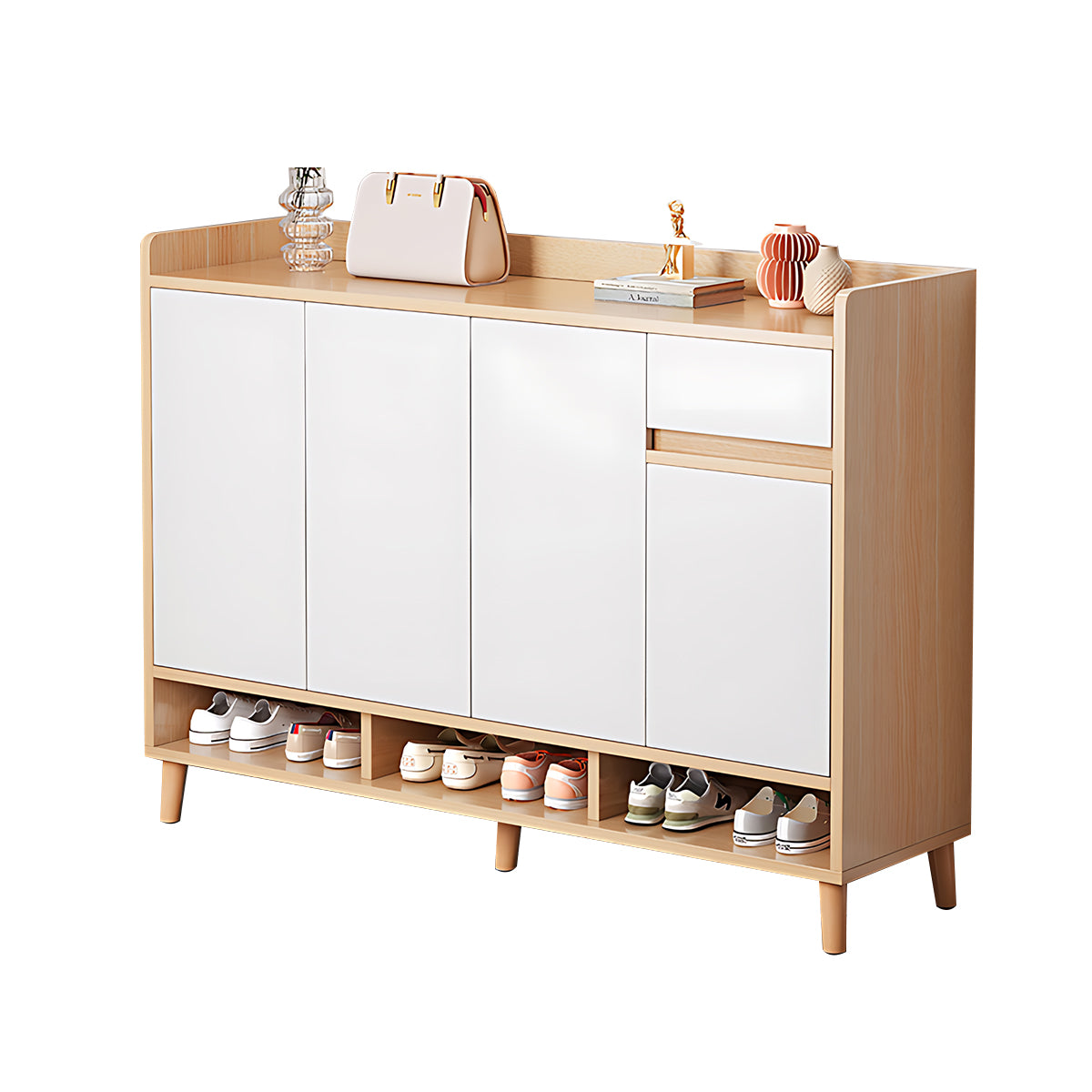 Premium Solid Wood Entryway Shoe Cabinet With Spacious Storage, Adjustable Shelves And Soft-Close Press Doors For Modern Homes CWG-02266