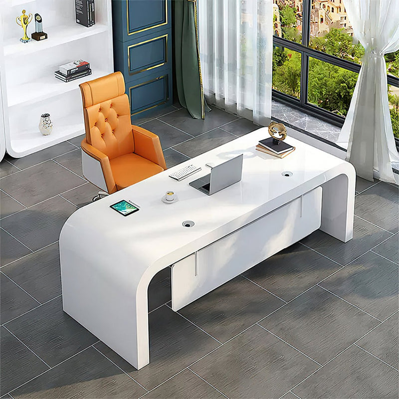 Luxury Modern Glossy Executive Desk With Mobile Storage ,Thickened Rounded Corners And Stylish Privacy Panel LBZ-107