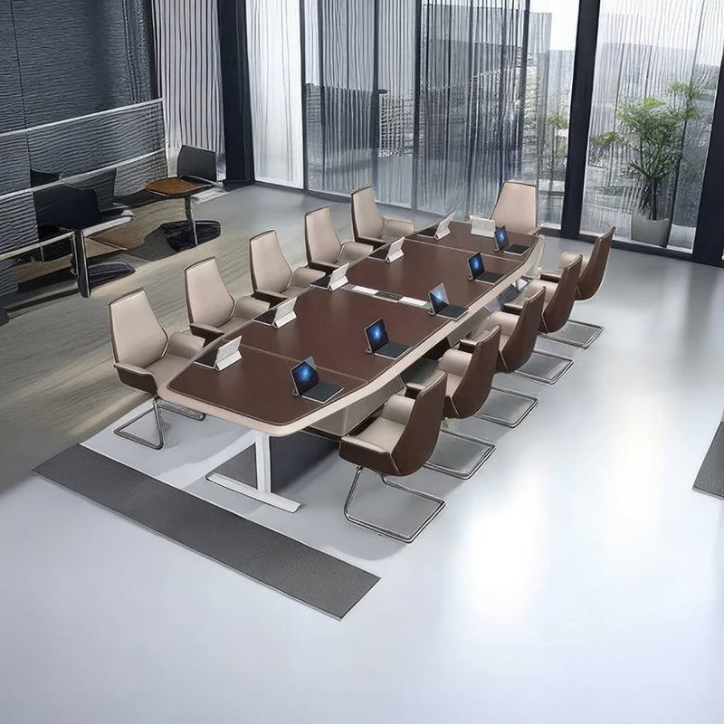 L-Shaped Conference Table with Cable Management for Meeting Room