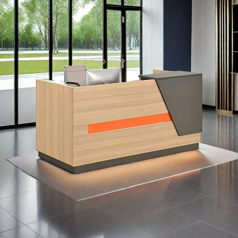 Small Reception Desk with Shelf and Keyboard Tray for Commercial Stores JDT-1073