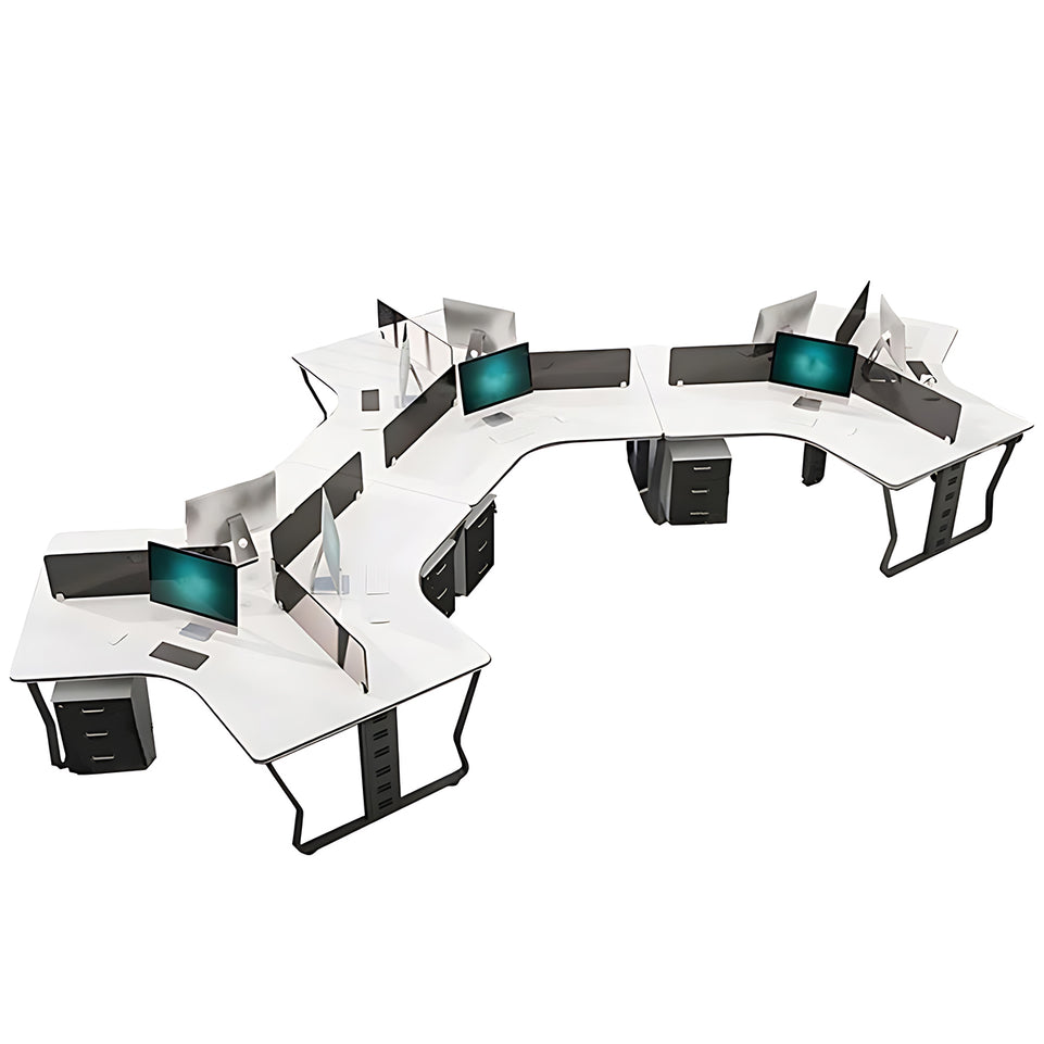 Curved Office Desk with Built-In Outlets, Cable Management & File Drawers for Home Office