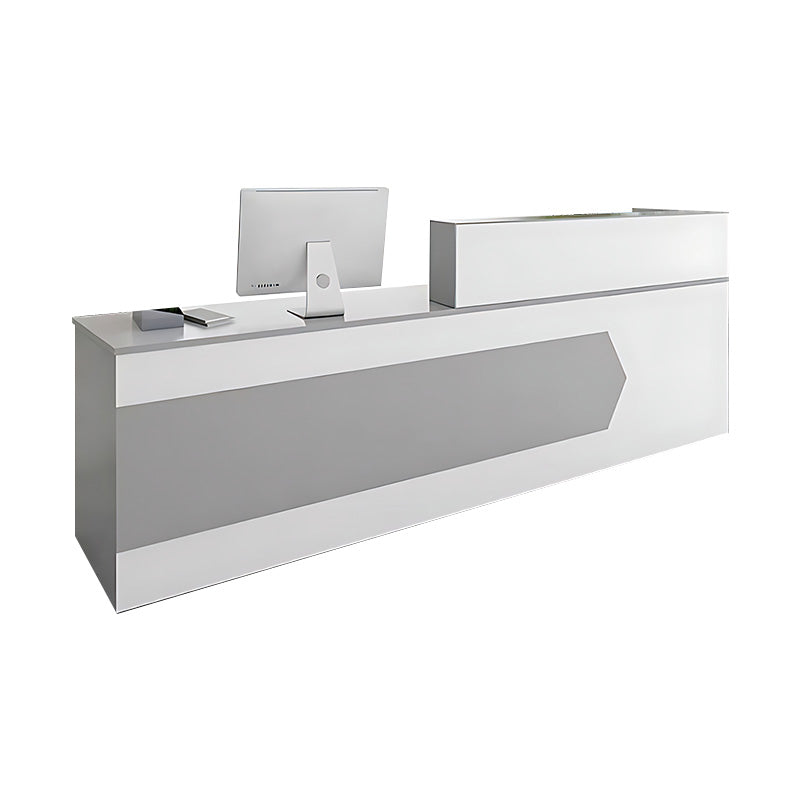 Color-Blocked Straight Reception Desk with Double-Layered Countertop and Lockable Drawer for Offices JDT-1046