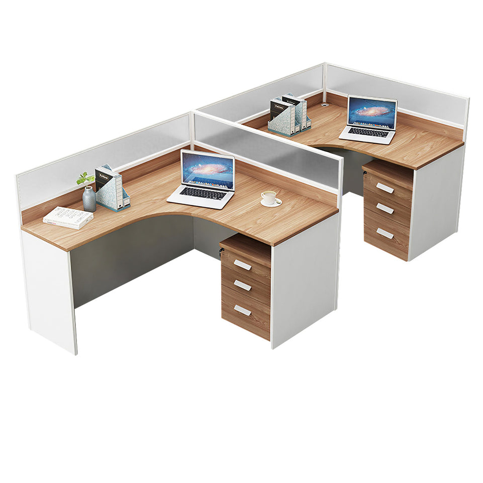 L-Shaped Office Desk with Privacy Panel, Glass Top & File Drawers for Home Office