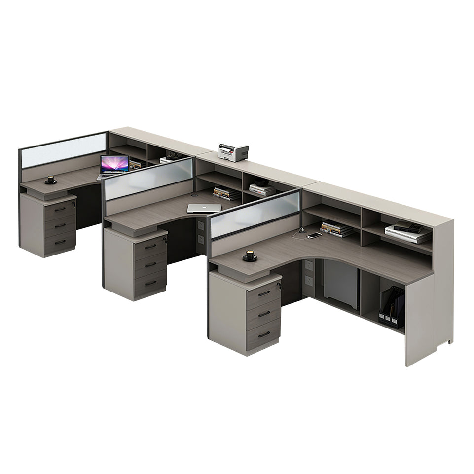 L-Shaped Office Desk with Built-In Outlets, Cable Management & Glass Top for Home Office