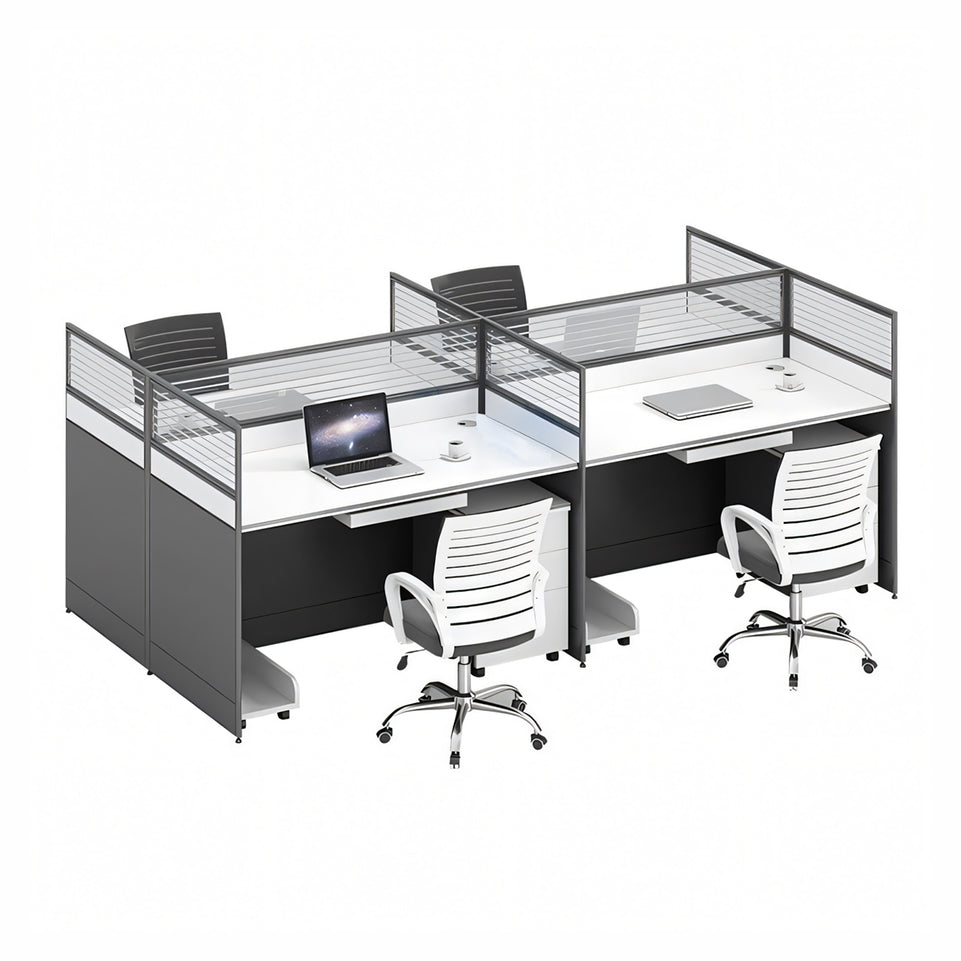 L-Shaped Office Desk and Chair Set with Screen, Modern Minimalist 4/6 Person Workstation BGZ-230