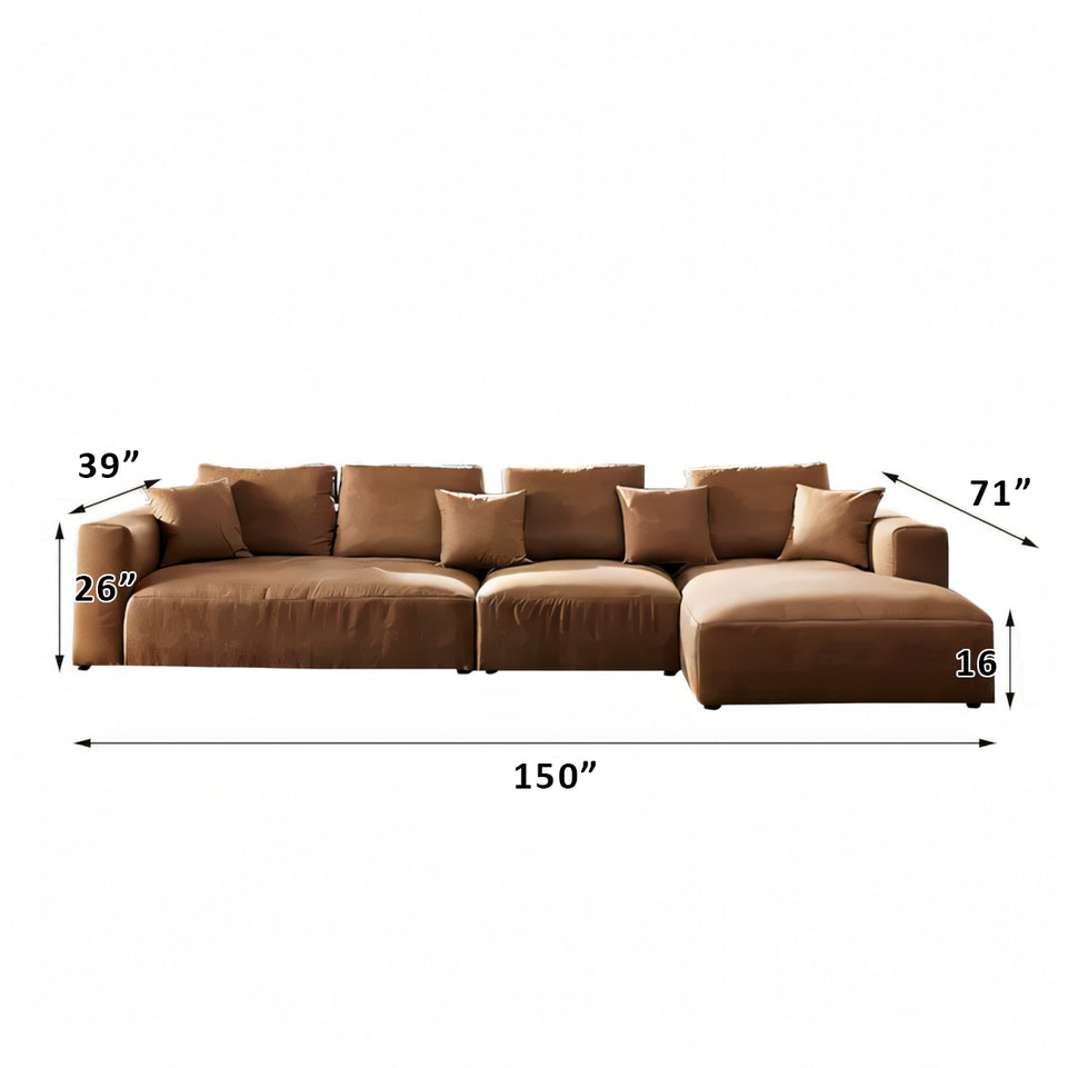 Italian Minimalist Tech Cloth Sectional Sofa Brown Chaise Lounge BSF-2005