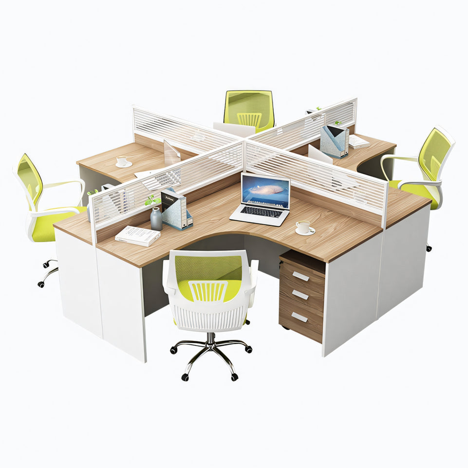 Modern L-Shaped Office Desk with Screen Divider for Employee Workstations BGZ-222