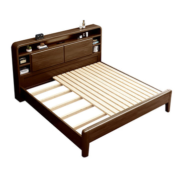 Solid Wood Bedroom Queen Bed with Storage Headboard (In Stock)