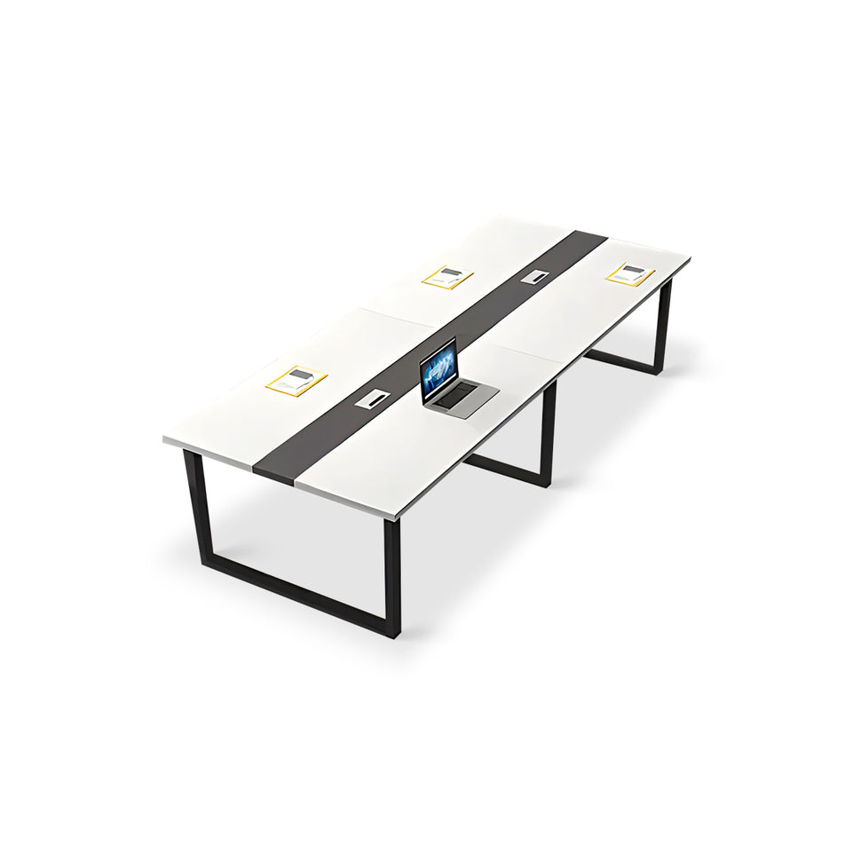 Color-Blocked Rectangle Table with Cable Management for Meeting Rooms and Offices HYZ-1010