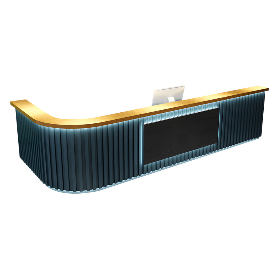 Striped Straight Front Desk with LED Lights and Storage Cabinet for Bars and Clubs JDT-10116