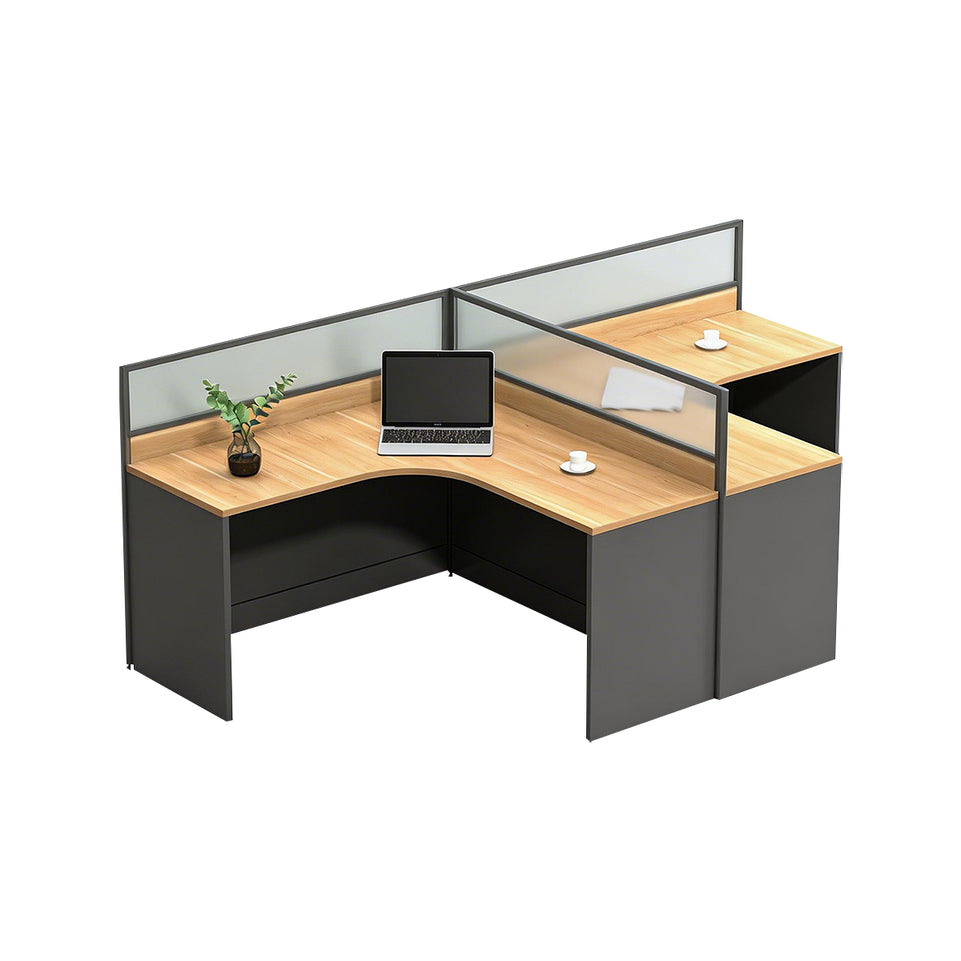 Modern Office Desk with Built-In Outlets, Cable Management & Glass Top for Home Office