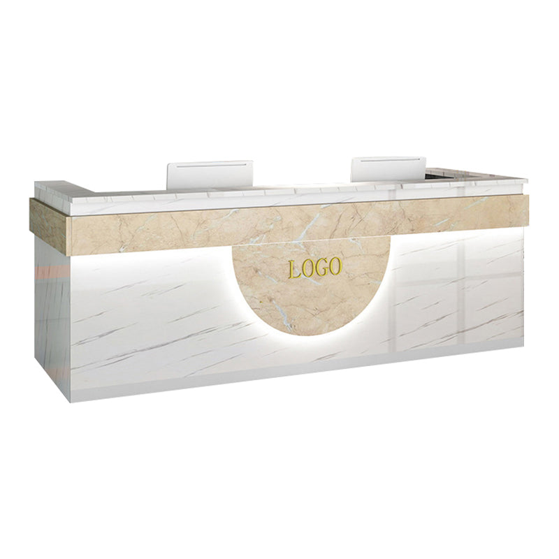 Color-Blocked Curved Straight Front Desk with Shelf and Lockable Drawers for Office JDT-10149