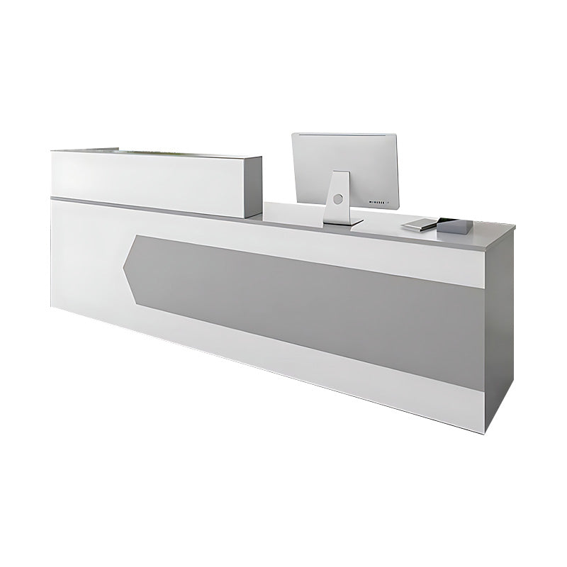 Color-Blocked Straight Reception Desk with Double-Layered Countertop and Lockable Drawer for Offices JDT-1046