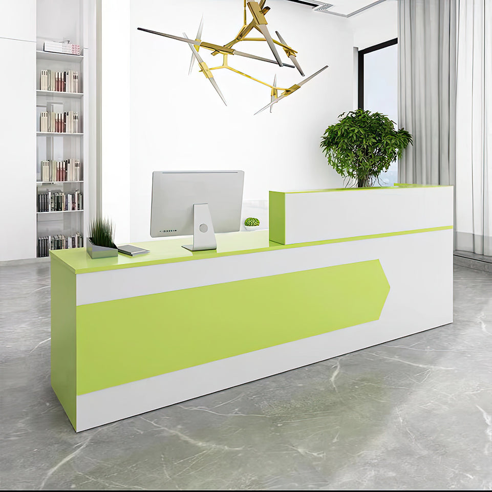 Color-Blocked Straight Reception Desk with Double-Layered Countertop and Lockable Drawer for Offices JDT-1046