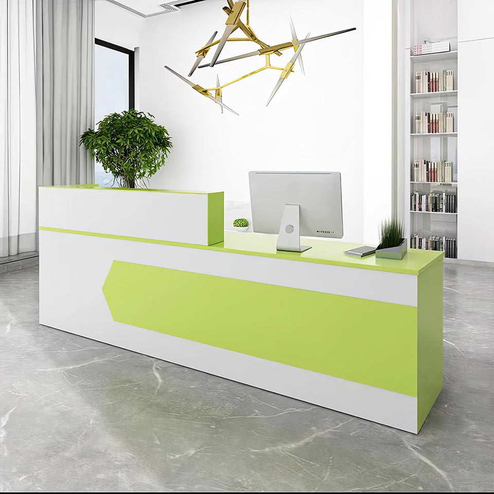 Color-Blocked Straight Reception Desk with Double-Layered Countertop and Lockable Drawer for Offices JDT-1046