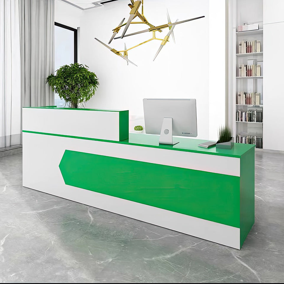 Color-Blocked Straight Reception Desk with Double-Layered Countertop and Lockable Drawer for Offices JDT-1046