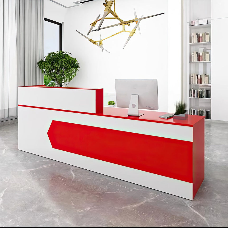 Color-Blocked Straight Reception Desk with Double-Layered Countertop and Lockable Drawer for Offices JDT-1046