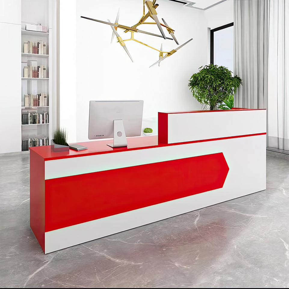 Color-Blocked Straight Reception Desk with Double-Layered Countertop and Lockable Drawer for Offices JDT-1046