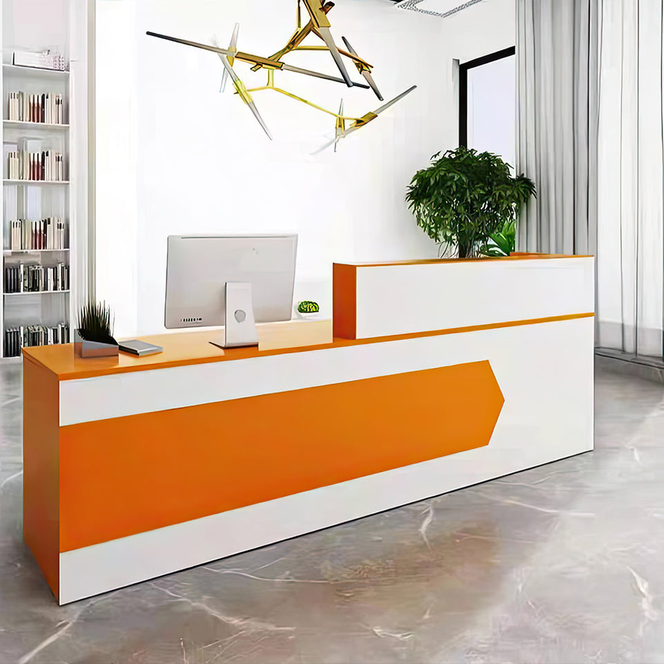 Color-Blocked Straight Reception Desk with Double-Layered Countertop and Lockable Drawer for Offices JDT-1046