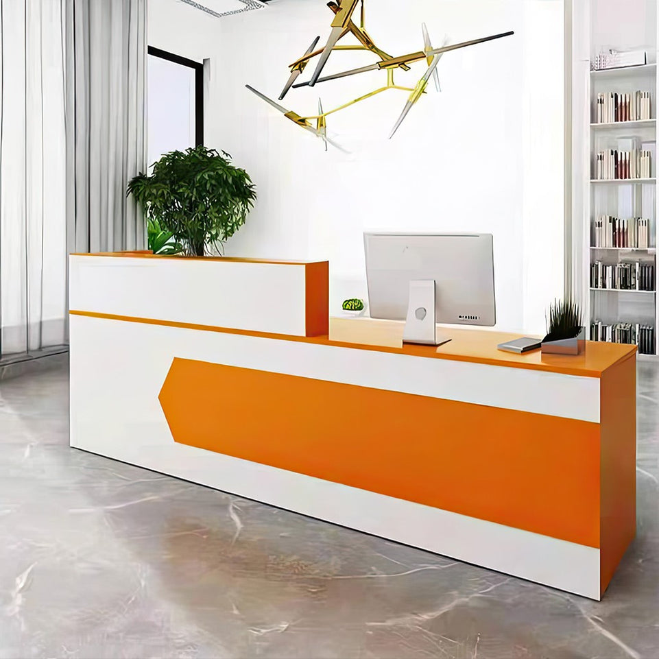 Color-Blocked Straight Reception Desk with Double-Layered Countertop and Lockable Drawer for Offices JDT-1046