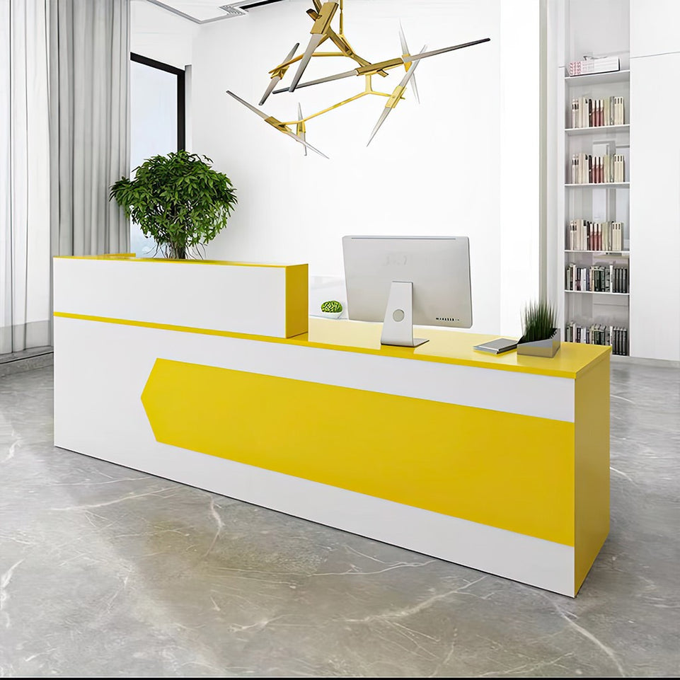 Color-Blocked Straight Reception Desk with Double-Layered Countertop and Lockable Drawer for Offices JDT-1046