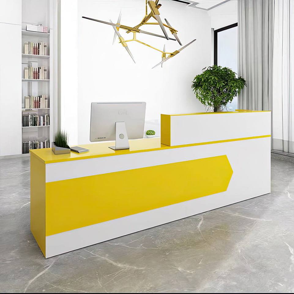 Color-Blocked Straight Reception Desk with Double-Layered Countertop and Lockable Drawer for Offices JDT-1046