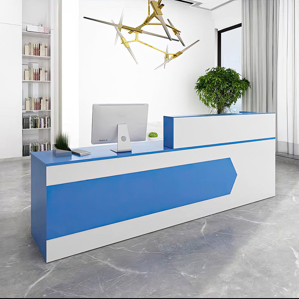 Color-Blocked Straight Reception Desk with Double-Layered Countertop and Lockable Drawer for Offices JDT-1046