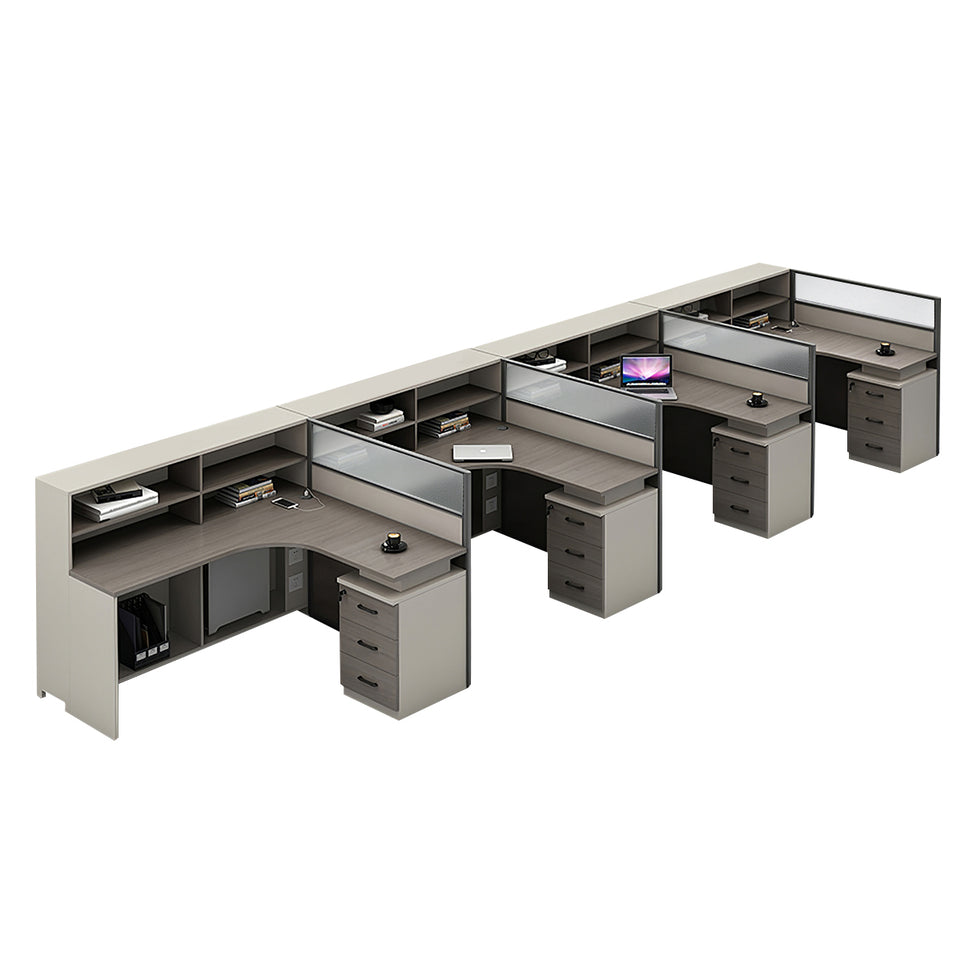 L-Shaped Office Desk with Built-In Outlets, Cable Management & Glass Top for Home Office