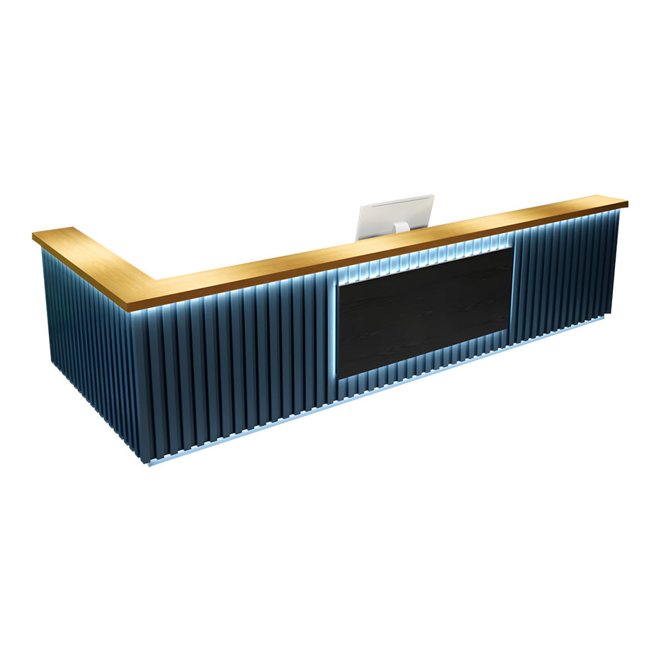 Striped Straight Front Desk with LED Lights and Storage Cabinet for Bars and Clubs JDT-10116