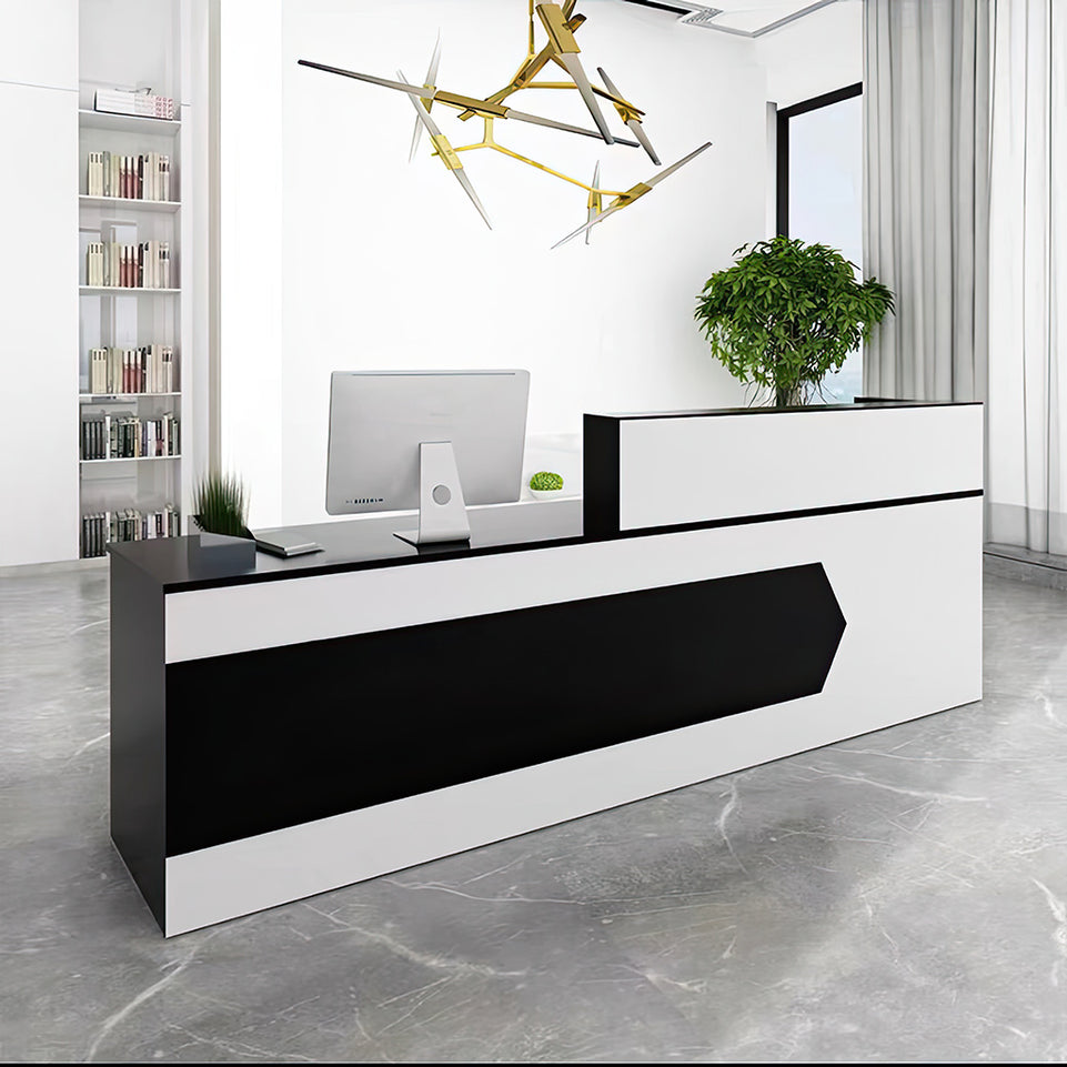 Color-Blocked Straight Reception Desk with Double-Layered Countertop and Lockable Drawer for Offices JDT-1046