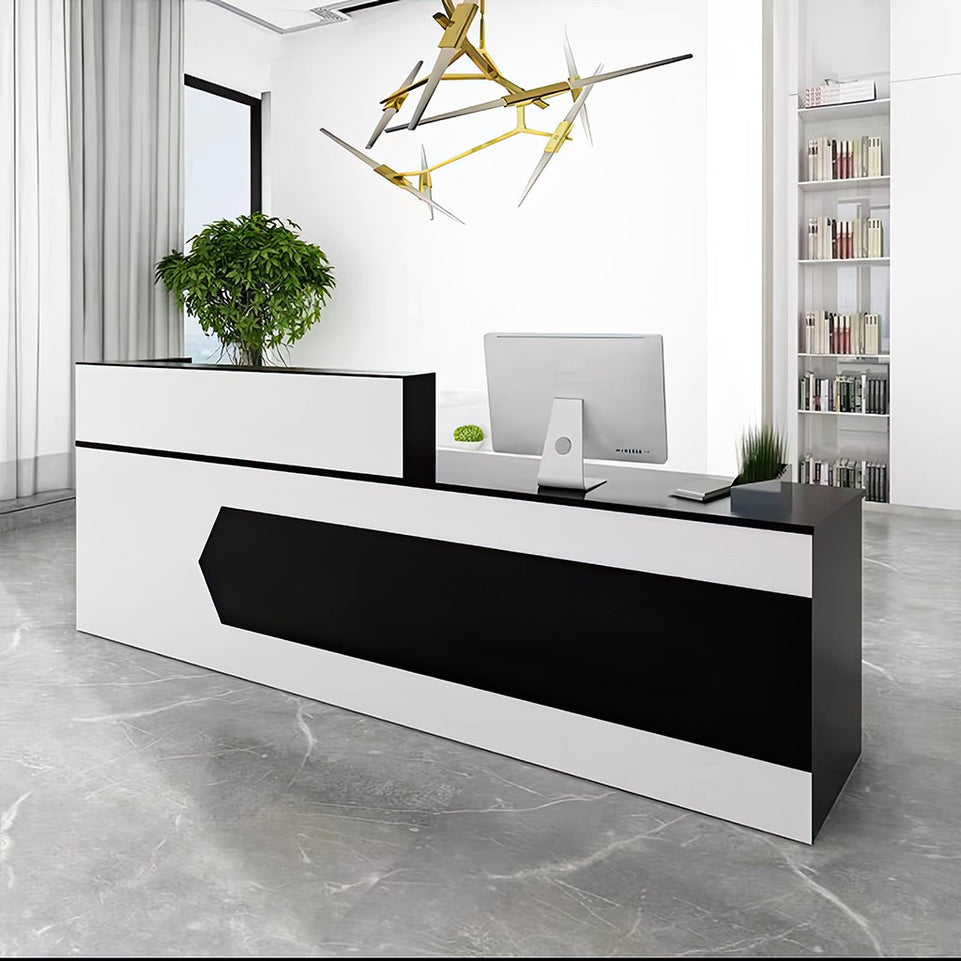 Color-Blocked Straight Reception Desk with Double-Layered Countertop and Lockable Drawer for Offices JDT-1046