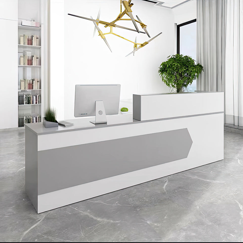 Color-Blocked Straight Reception Desk with Double-Layered Countertop and Lockable Drawer for Offices JDT-1046