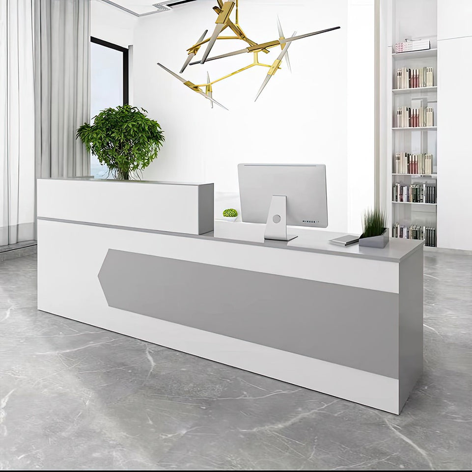 Color-Blocked Straight Reception Desk with Double-Layered Countertop and Lockable Drawer for Offices JDT-1046