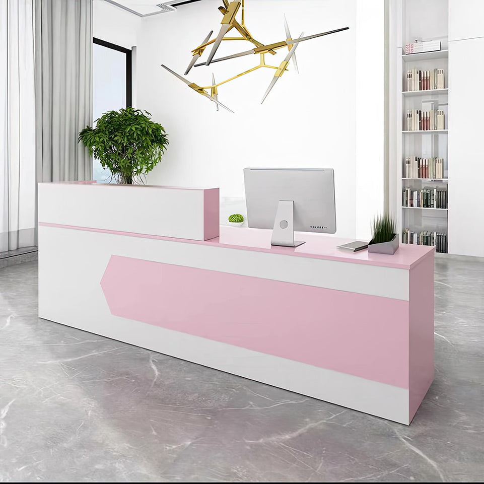 Color-Blocked Straight Reception Desk with Double-Layered Countertop and Lockable Drawer for Offices JDT-1046