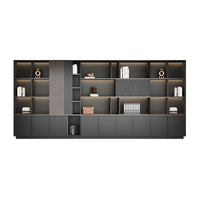 Storage Cabinet, Dark Wood-Toned With LED Strip, Dark Wood-Toned finish, L157" x W16" x H79", for office storage space, office storage furniture