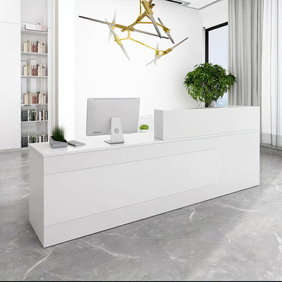 Color-Blocked Straight Reception Desk with Double-Layered Countertop and Lockable Drawer for Offices JDT-1046