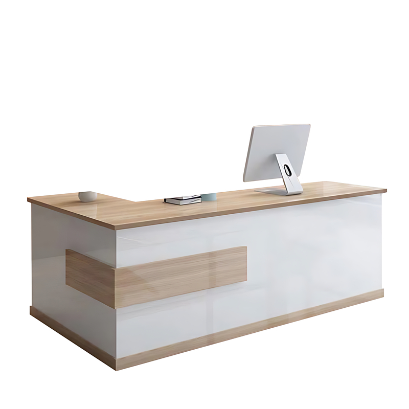 L-Shaped Front Desk with Lockable Drawers and Storage Cabinet for Offices JDT-10108