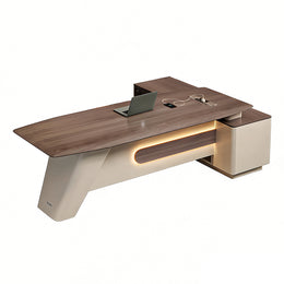 Modern Executive Desk with Cable Management, Lockable & File Drawers for Home Office