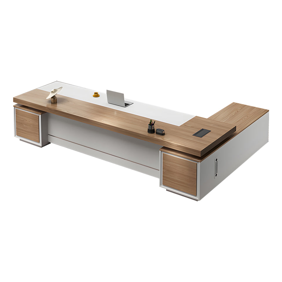 Color-Blocked L-Shaped Executive Desk with Combination Lock and Cabinet for Office LBZ-1027