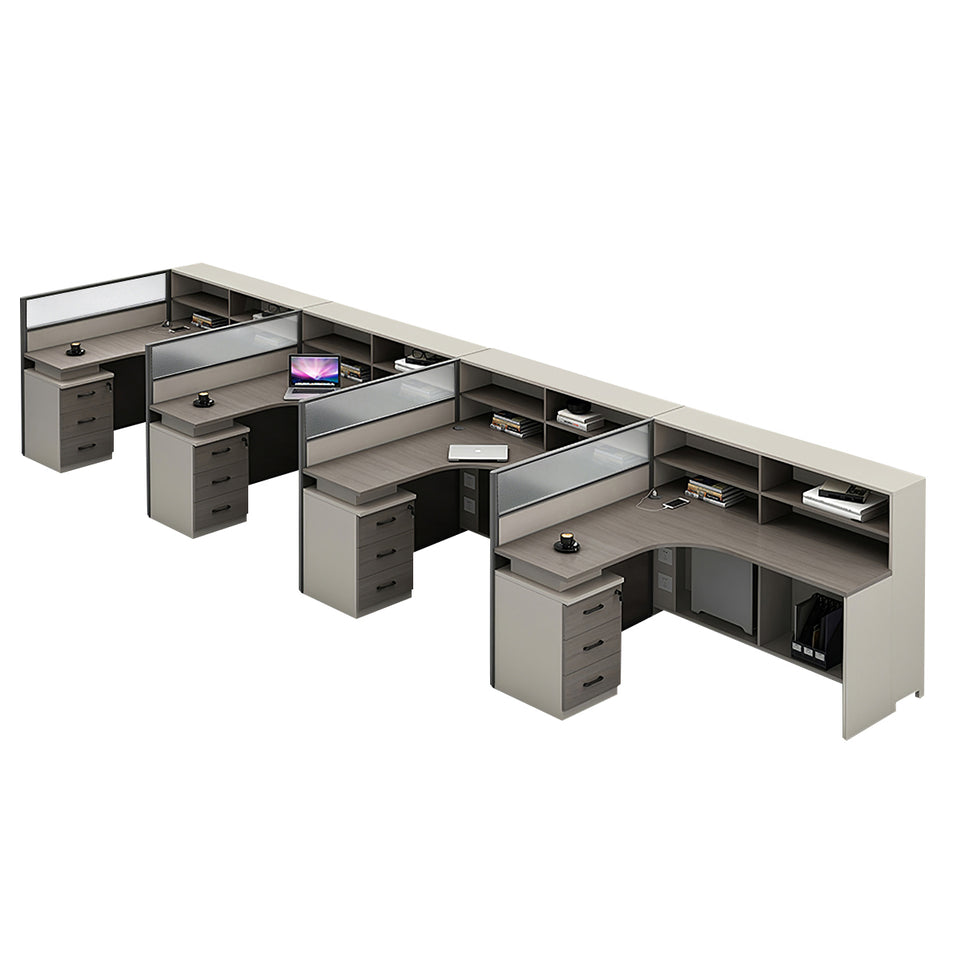 L-Shaped Office Desk with Built-In Outlets, Cable Management & Glass Top for Home Office