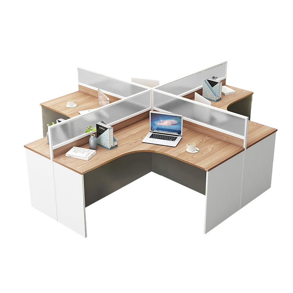 L-Shaped Office Desk with Privacy Panel, Glass Top & File Drawers for Home Office