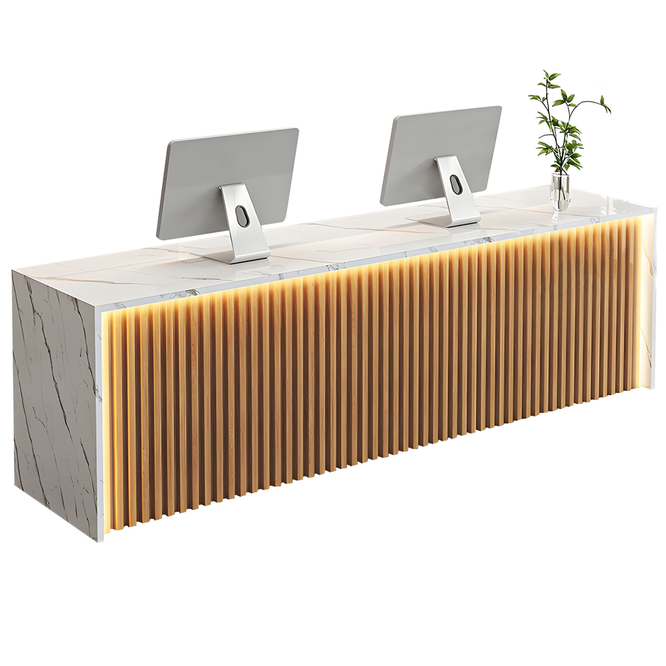 Modern Wood Slat Reception Desk with Lockable Storage and Keyboard Tray JDT-2307