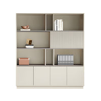 Storage Cabinet, Khaki Without LED Strip, Elegant Storage Cabinet With Soft Lighting Strip and Open Storage finish, L63" x W16" x H79", for office...