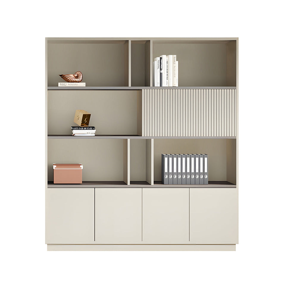 Storage Cabinet, Khaki Without LED Strip, Elegant Storage Cabinet With Soft Lighting Strip and Open Storage finish, L63" x W16" x H79", for office...